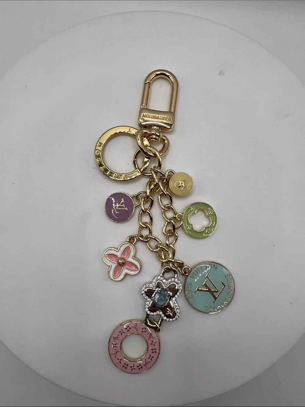 1465. Gold-tone Multicolor Charm Keychain or Bag Charm.